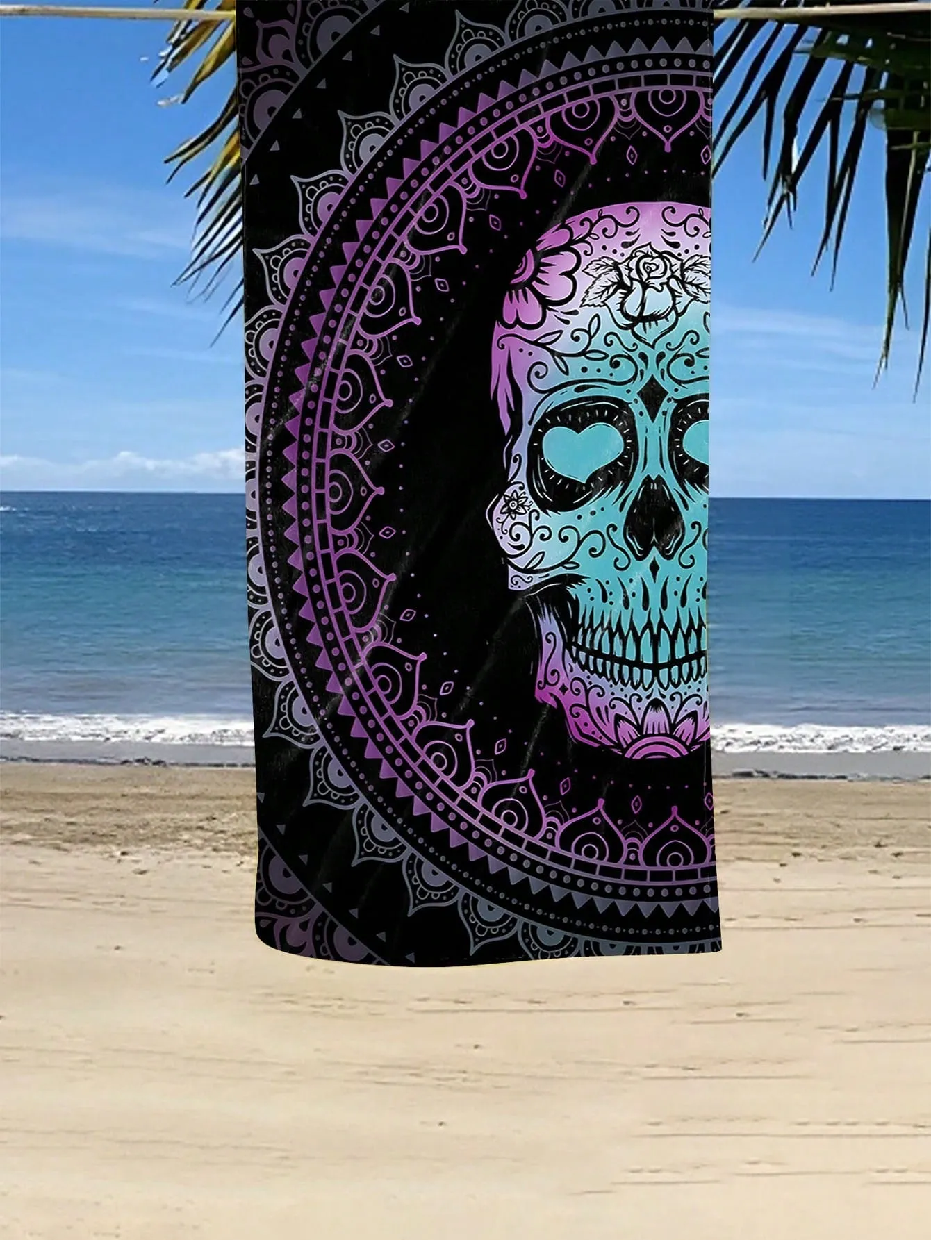 1 Beach Towel, 75CM * 150CM, Purple Half Skull Printed Outdoor Beach Towel, Beach Beach Towel, Beach Sun Protection Towel, Durable, Of Good Quality, Suitable For Both Men And Women, Age Friendly, Machine Washable