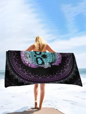 1 Beach Towel, 75CM * 150CM, Purple Half Skull Printed Outdoor Beach Towel, Beach Beach Towel, Beach Sun Protection Towel, Durable, Of Good Quality, Suitable For Both Men And Women, Age Friendly, Machine Washable