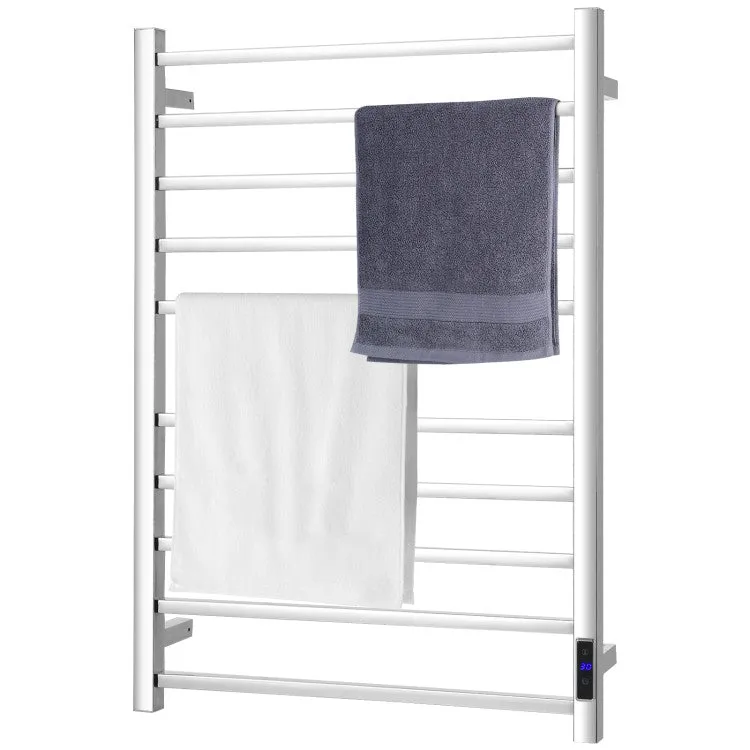 10 Bar Towel Warmer Wall Mounted Electric Heated Towel Rack with Built-in Timer-Silver