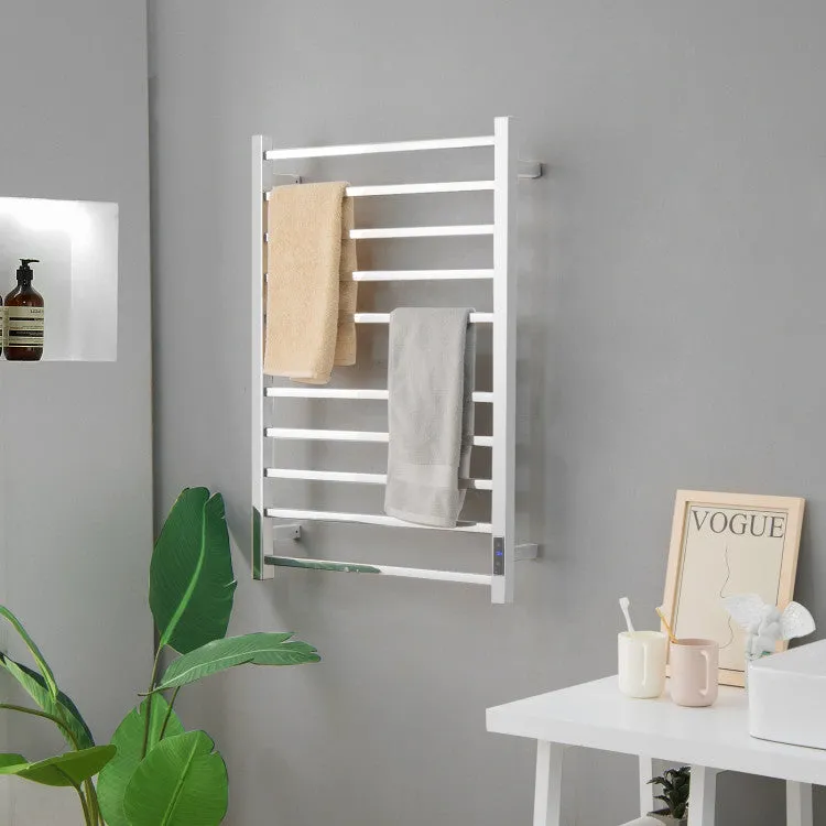 10 Bar Towel Warmer Wall Mounted Electric Heated Towel Rack with Built-in Timer-Silver