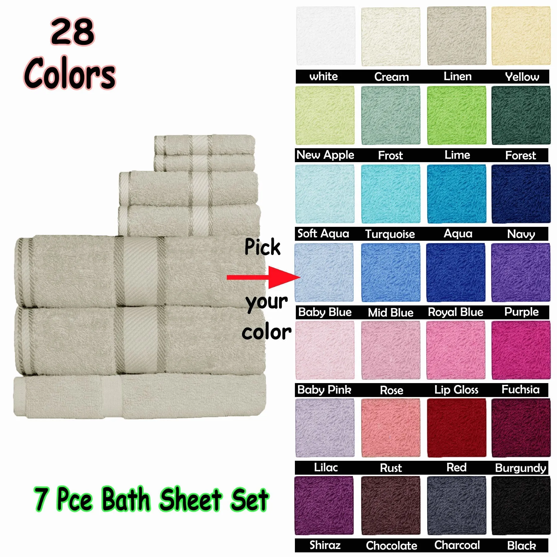 550gsm Cotton 7 Pce Bath Sheet Set Baby Pink