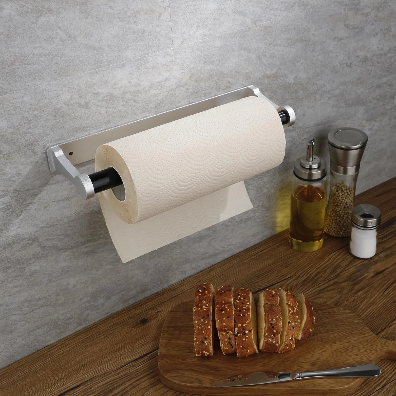 Aluminum Paper Towel Holder Wall/Adhesive Mount, Silver