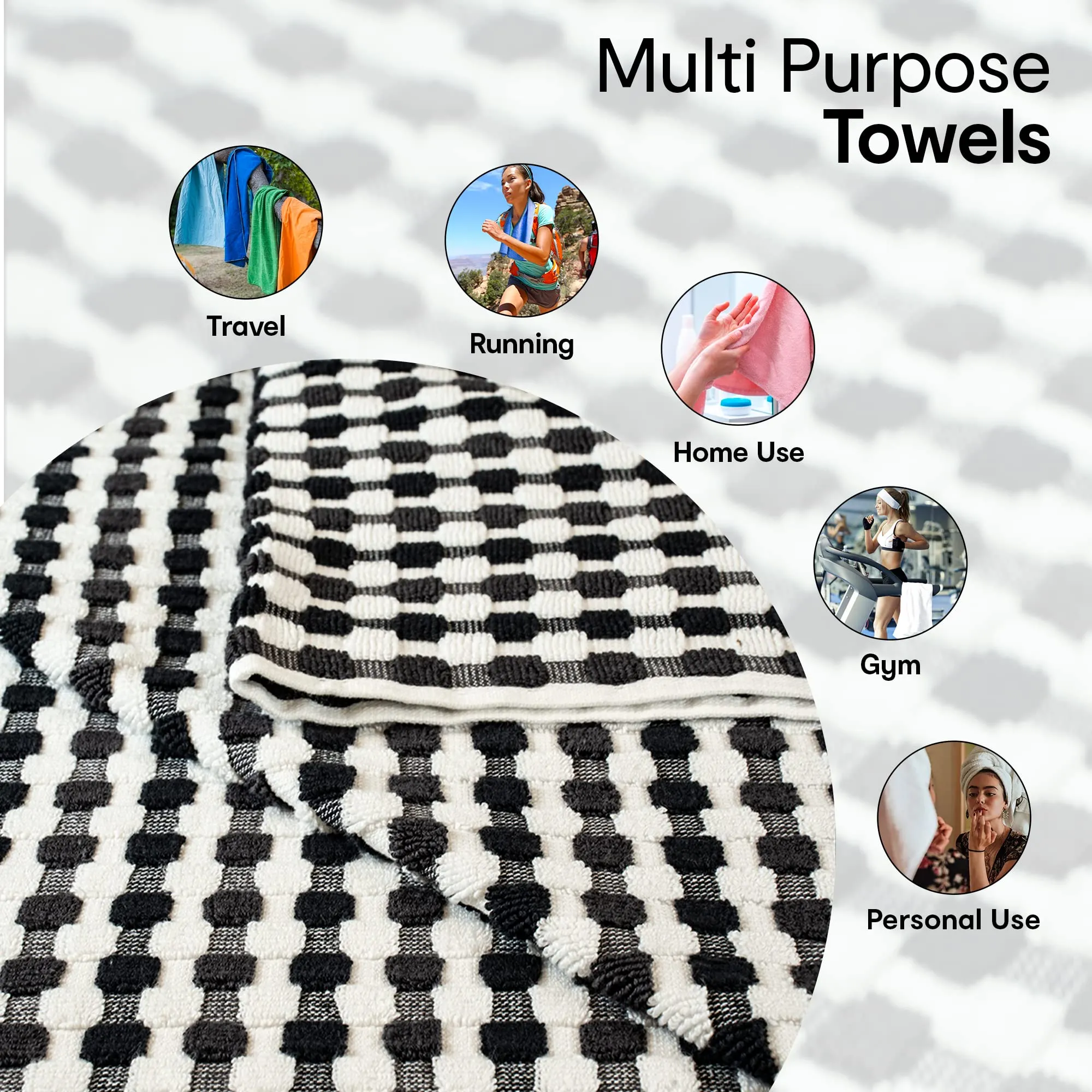 Anko Australia 100% Cotton 520 GSM Malmo Hand Towel | Set of 1 | Super-Soft, Absorbent, Quick-Drying | Black & White Checkered Towel for Men, Women & Kids | 65x45 cm |Travel, Gym, Spa Towel