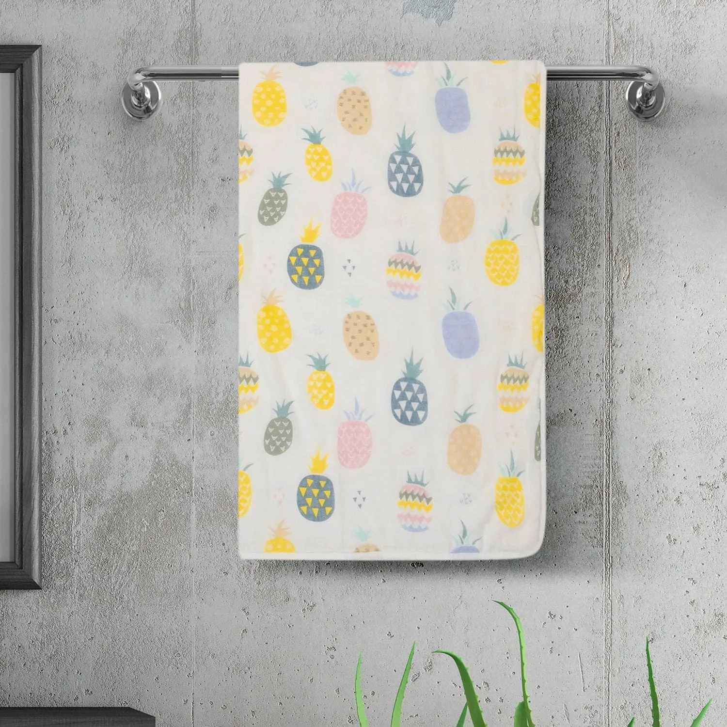 Baby Moo Pineapple 100% Cotton Ultra Soft Eco Friendly Absorbent Premium Bath Towel - White