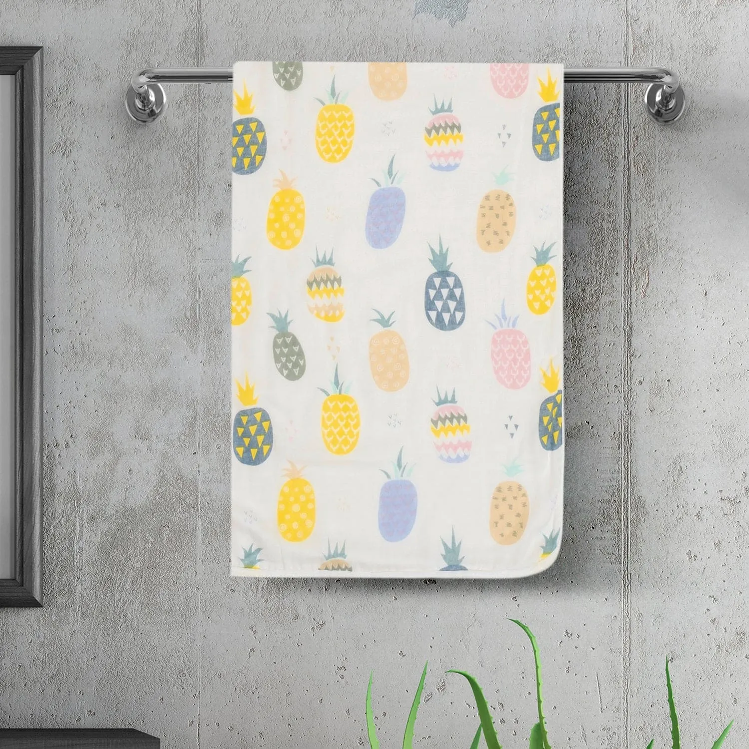 Baby Moo Pineapple 100% Cotton Ultra Soft Eco Friendly Absorbent Towel - White