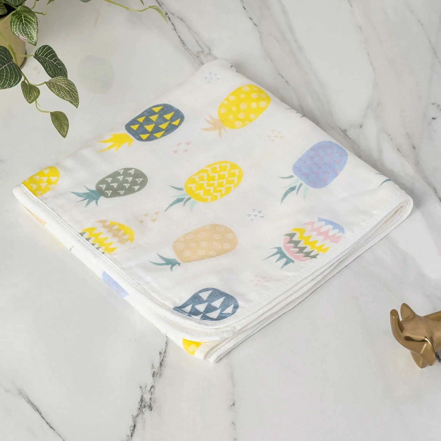 Baby Moo Pineapple 100% Cotton Ultra Soft Eco Friendly Absorbent Towel - White