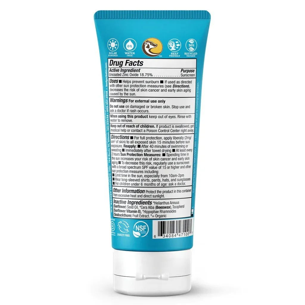 Badger SPF 30 Clear Zinc Sunscreen Cream Unscented 2.9 oz Cream