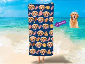 Bbq Personalized Beach Towels, Dog Or Human Face Beach Towel, Pizza Photo Face Towels, Burger Custom Beach Towel, Fast Food Beach Towel