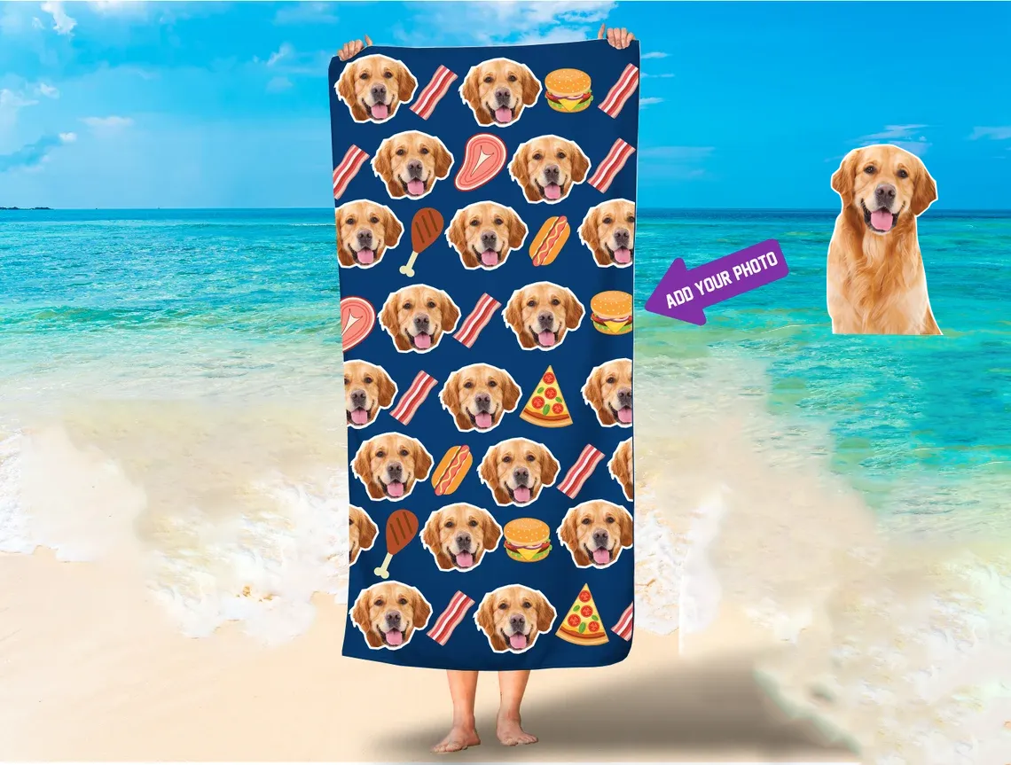 Bbq Personalized Beach Towels, Dog Or Human Face Beach Towel, Pizza Photo Face Towels, Burger Custom Beach Towel, Fast Food Beach Towel