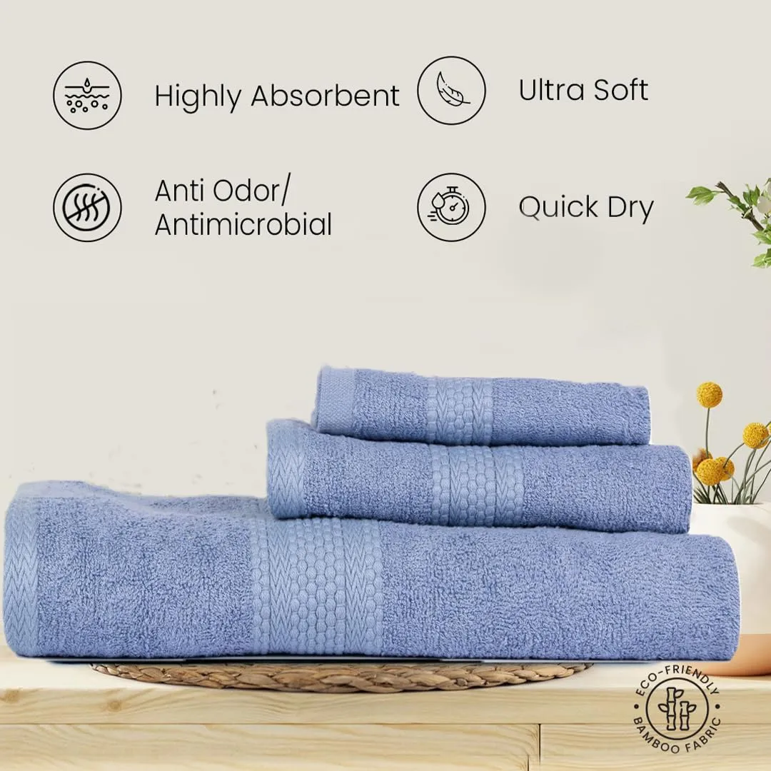 BePlush 3 Piece Towels Set | Ultra Soft, Highly Absorbent, Anti Bacterial (Bath Towel, Hand Towel and Face Towel) Perfect as a Diwali/House Warming/Wedding (Gift Box : Sky Blue)