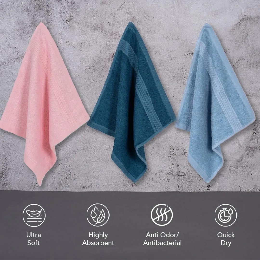 BePlush 450 GSM Bamboo Face Towel Set of 6 | Ultra Soft, Absorbent, & Quick Dry Towels for Gym, Travel | 30 * 30 Cms (6, Rust, Sky Blue, Grey, Aqua Marine Blue, Olive Green & Pink)