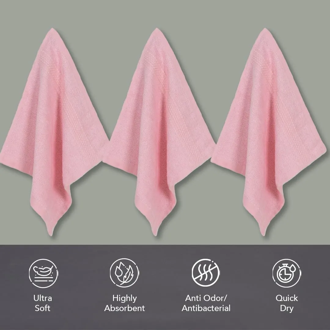 BePlush 450 GSM Bamboo Face Towel Set of 6 | Ultra Soft, Absorbent, & Quick Dry Towels for Gym, Travel | Suitable for Sensitive Skin, Anti Bacterial Napkins for Face | 30 * 30 Cms (6, Pink)