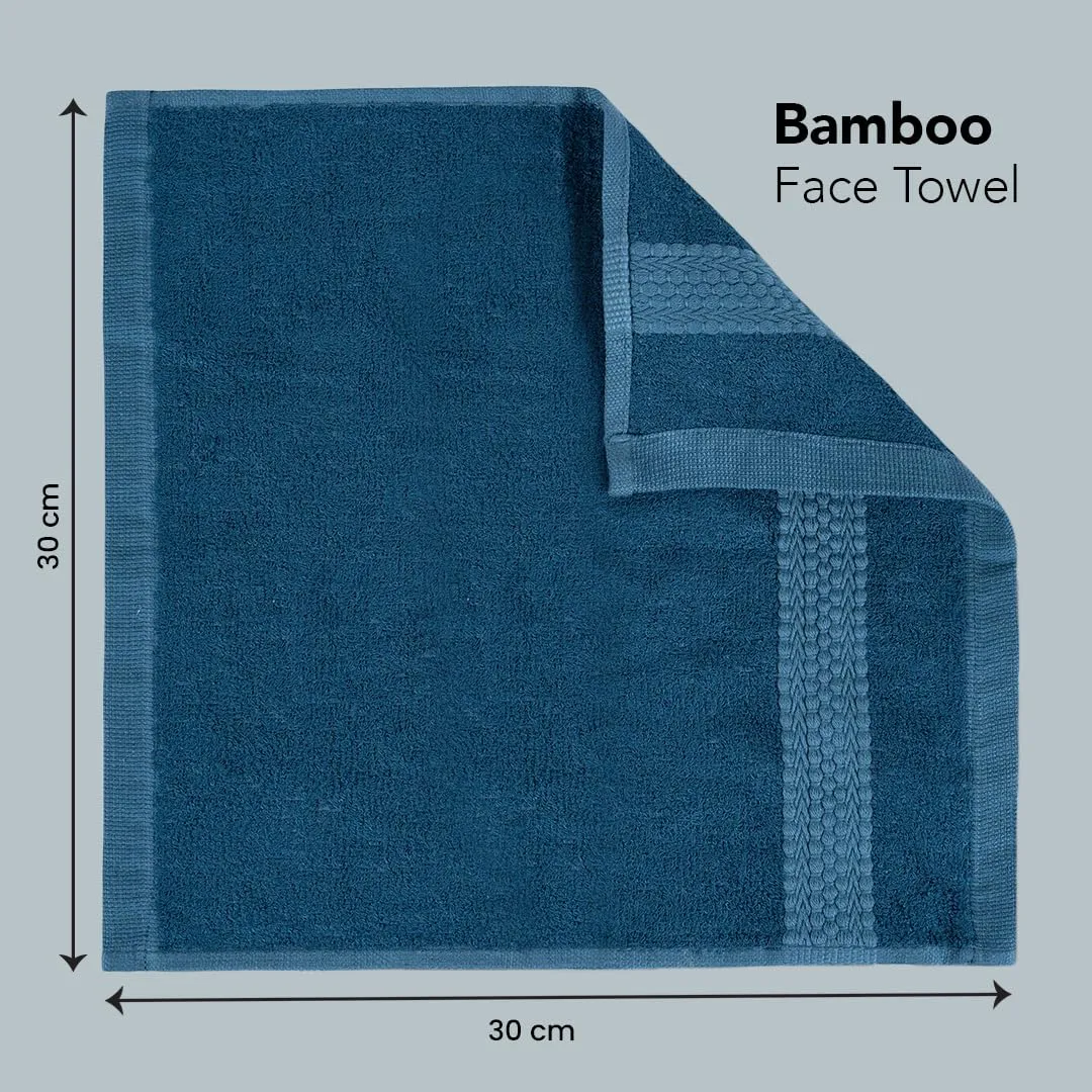 BePlush 450 GSM Bamboo Face Towel Set of 6 | Ultra Soft, Absorbent, & Quick Dry Towels for Gym, Travel | Suitable for Sensitive Skin, Anti Bacterial Napkins for Face | 30*30 Cms (6, Aqua Marine Blue)