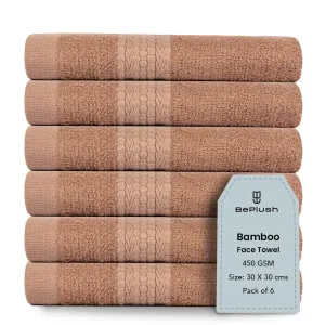 BePlush Bamboo Face Towel Set of 6 | Ultra Soft, Absorbent, Quick Dry Towels for Facewash, Gym, Travel, Spa and Yoga | Sensitive Skin Friendly | Face Towel for Women & Men | 450 GSM 30x30 Cms | Rust