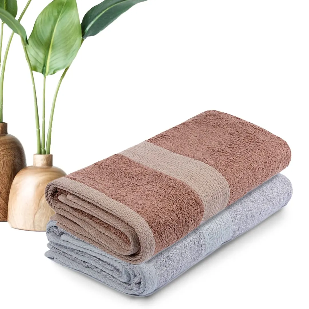 BePlush Bamboo Towels for Bath | Ultra Soft, Highly Absorbent, Quick Dry, Anti Bacterial Bamboo Bath Towel for Men & Women || 450 GSM, 27 x 55 Inches (2, Rust & Grey)