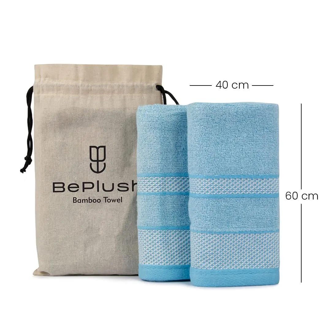 BePlush Zero Twist Bamboo Hand Towels Set of 2 Sky Blue : Ultra Soft, Highly Absorbent, Quick Dry, Anti Bacterial Napkins for Hand Towel || 450 GSM, 40 X 60 cms