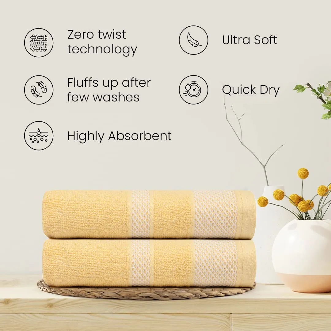 BePlush Zero Twist Bamboo Hand Towels Set of 2 Yellow : Ultra Soft, Highly Absorbent, Quick Dry, Anti Bacterial Napkins for Hand Towel || 450 GSM, 40 X 60 cms