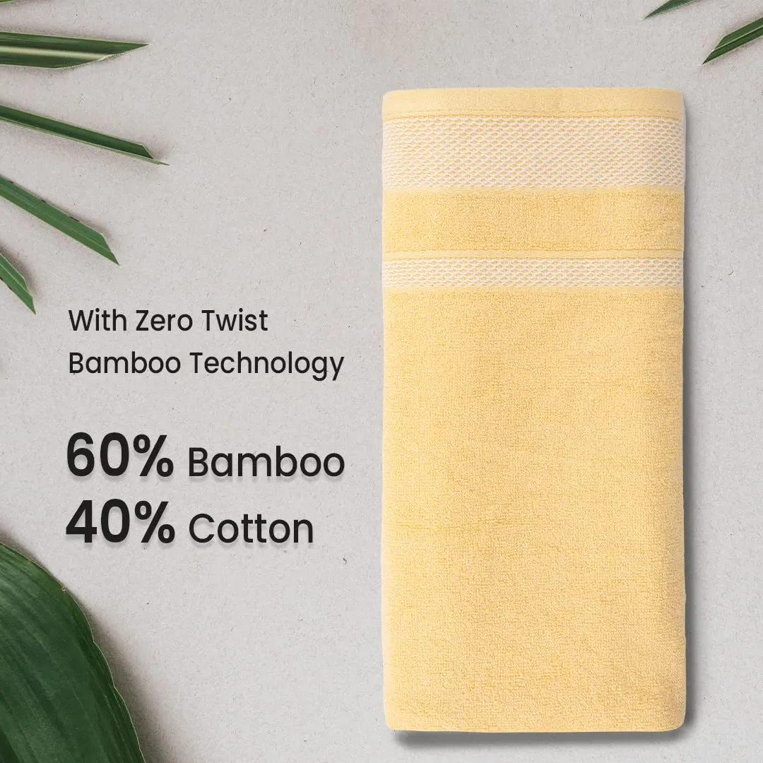 BePlush Zero Twist Bamboo Hand Towels Set of 2 Yellow : Ultra Soft, Highly Absorbent, Quick Dry, Anti Bacterial Napkins for Hand Towel || 450 GSM, 40 X 60 cms