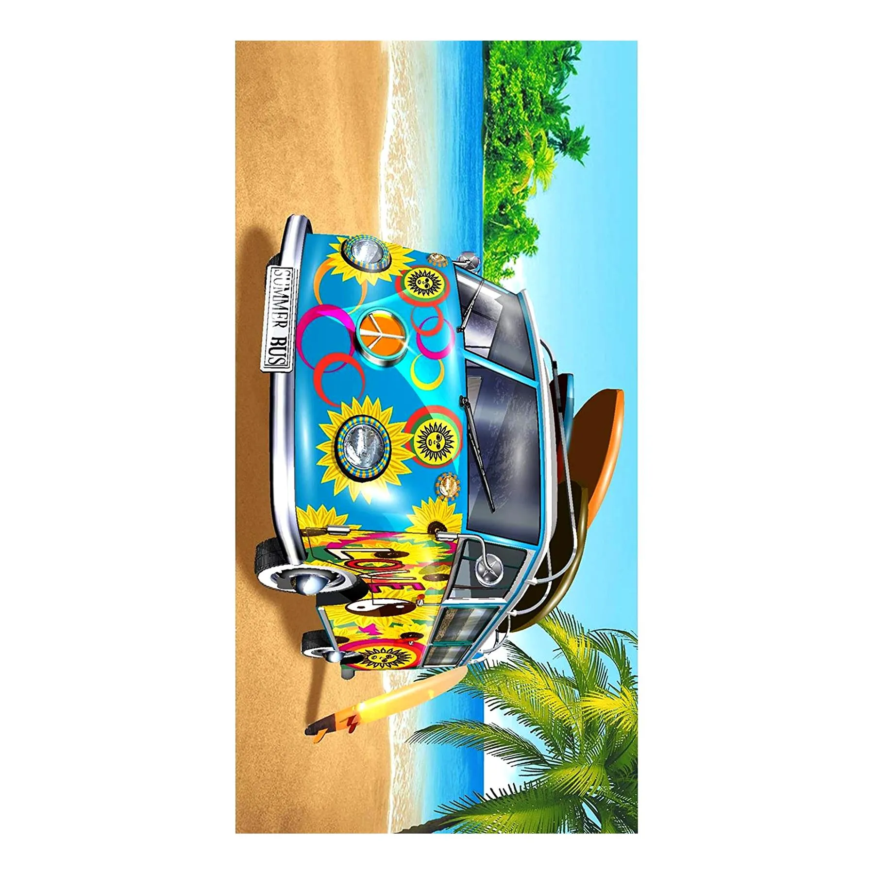 Blue Summer Bus Design Large Towel