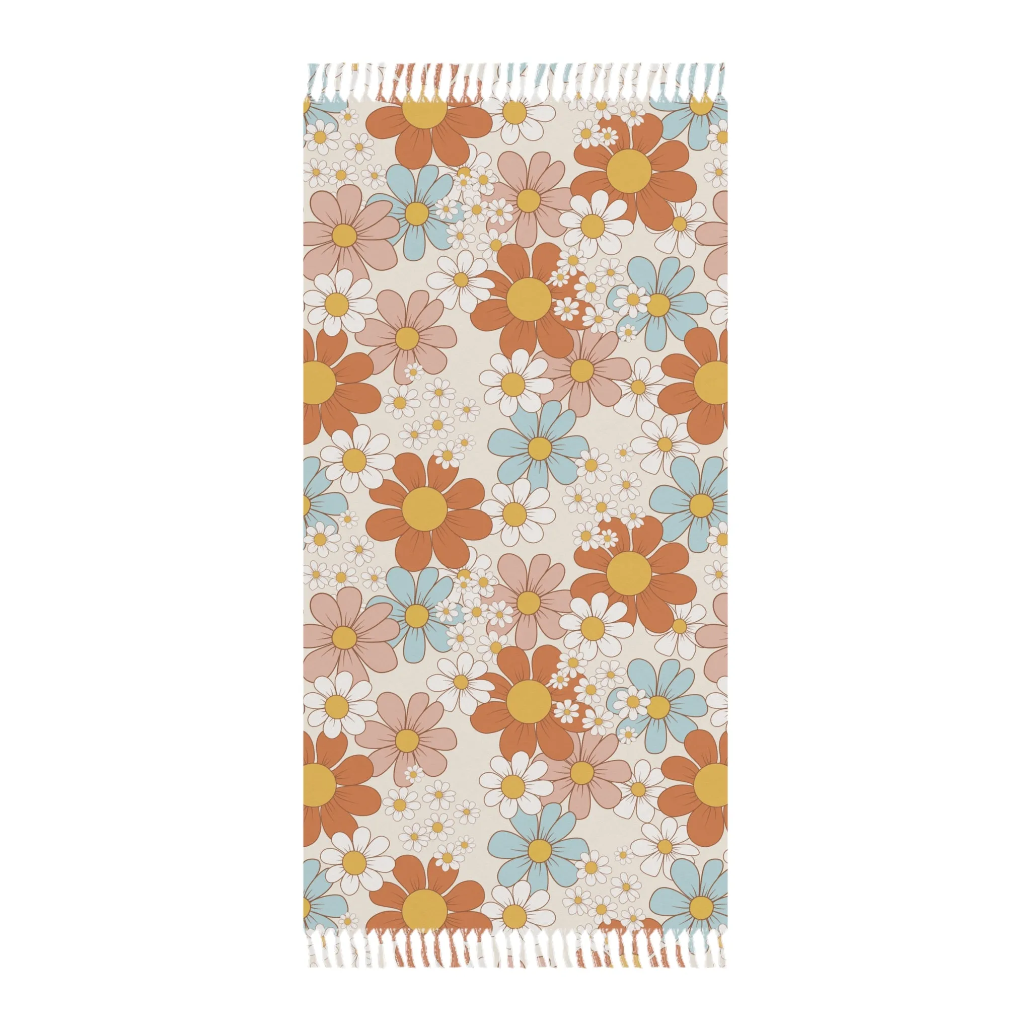 Boho Beach Towel, Retro Flower Design