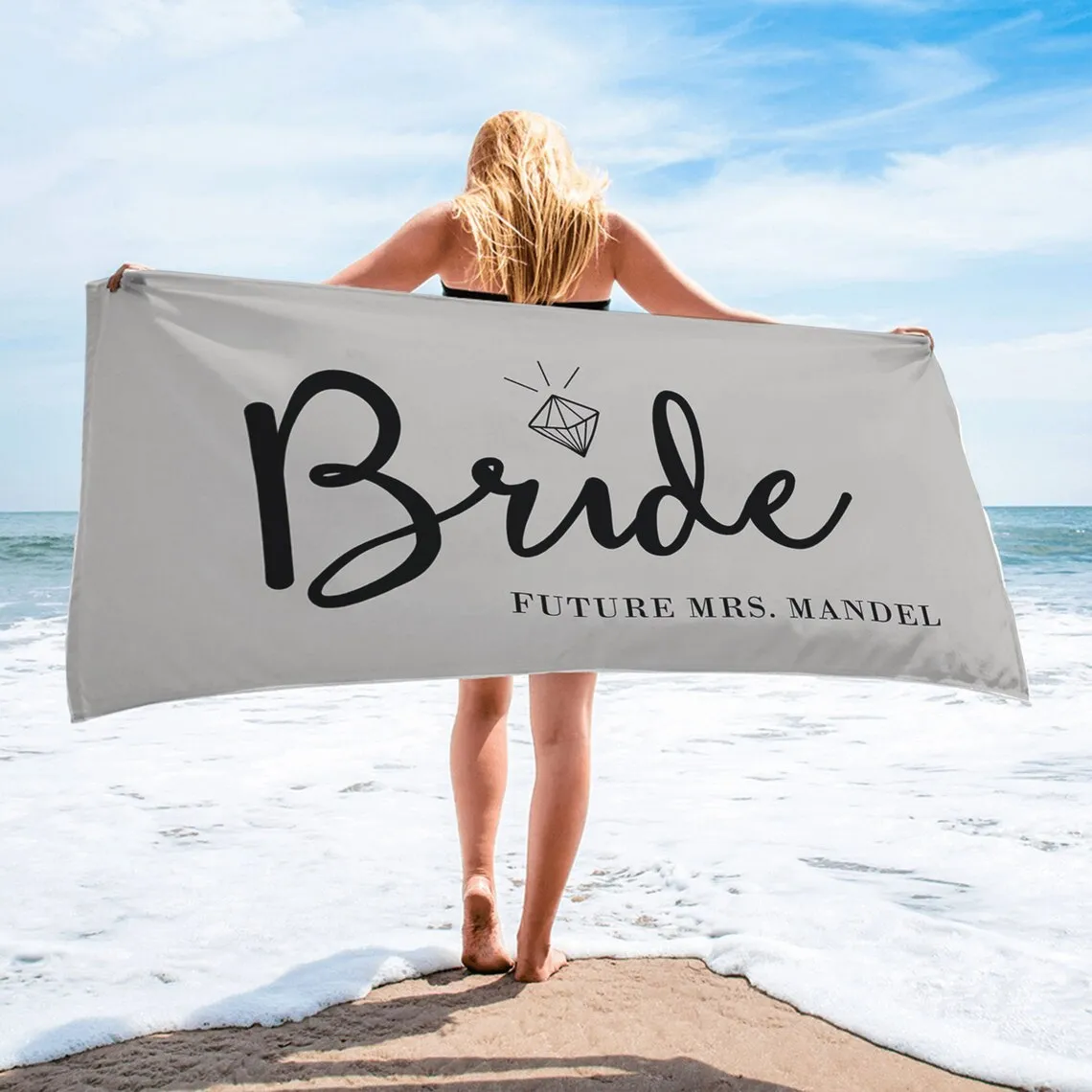 Bride and Bridesmaid Custom Beach Towel, Bride Beach Towel, Personalized Beach Towel, Custom Beach Towel,Bachelorette Bride Beach Towel