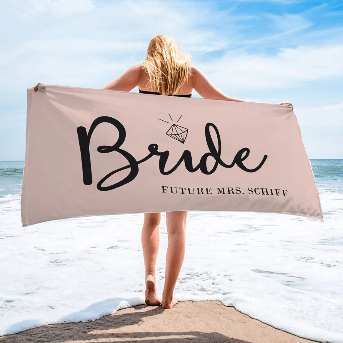 Bride and Bridesmaid Custom Beach Towel, Bride Beach Towel, Personalized Beach Towel, Custom Beach Towel,Bachelorette Bride Beach Towel