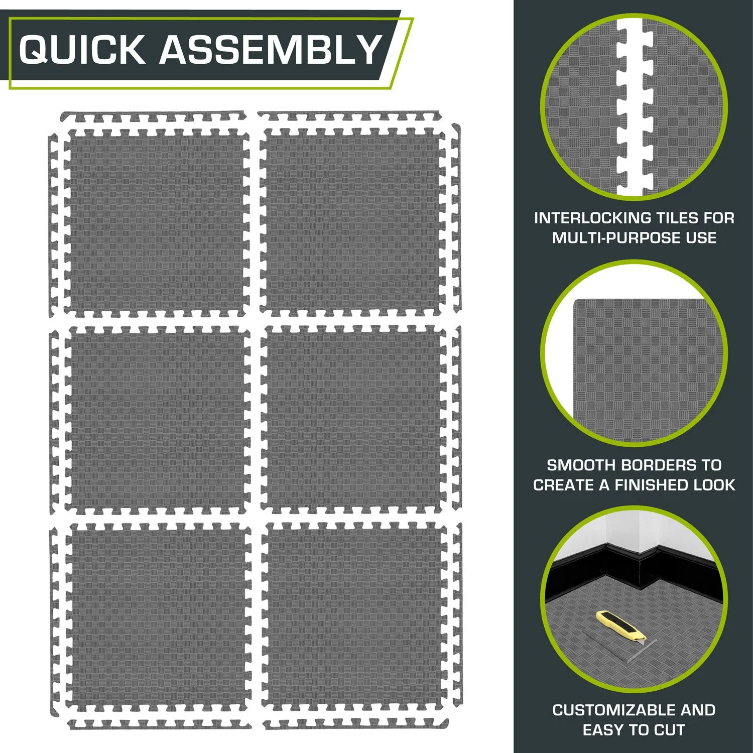 Checkered Exercise Puzzle Mat 1-in, 24 Sq Ft