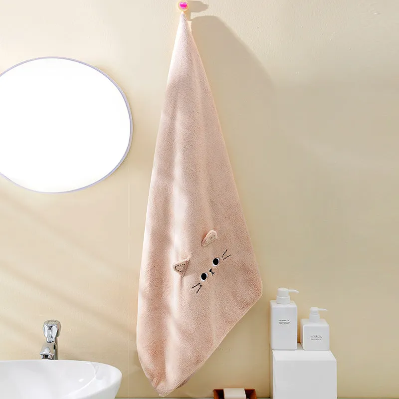 Coral Velvet Cartoon Cat Hair Drying Towel