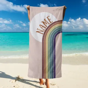 Custom Beach Towel Boho Rainbow, Personalized Beach Towel Girls Women - Beach Towels with Your Name, Custom Towel for Birthday Gift