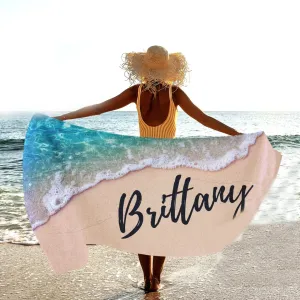 Custom Beach Towel, Personalized Beach Towel with Your Name - Ocean Print Bridesmaid Bachelorette Gift for Her, Sea Monogrammed Towels