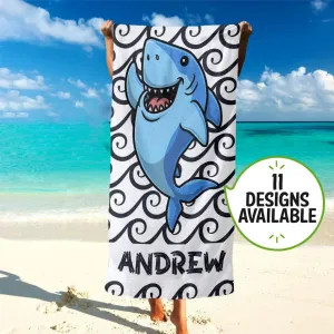 Custom Beach Towels, Personalized Beach Towel with Your Name - Kids Beach Towel for Boys, Monogrammed Towels Shark Print Custom Gift