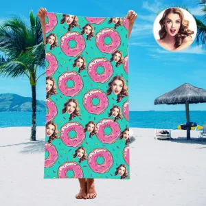 Custom Face Beach Towel  Donut