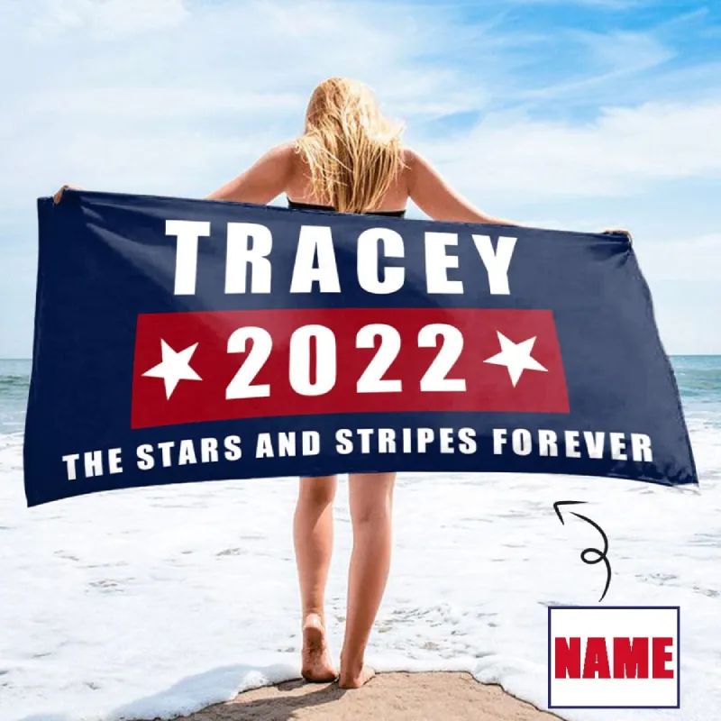 Custom Name 2022 Stars and Stripes Beach&Bath Towel