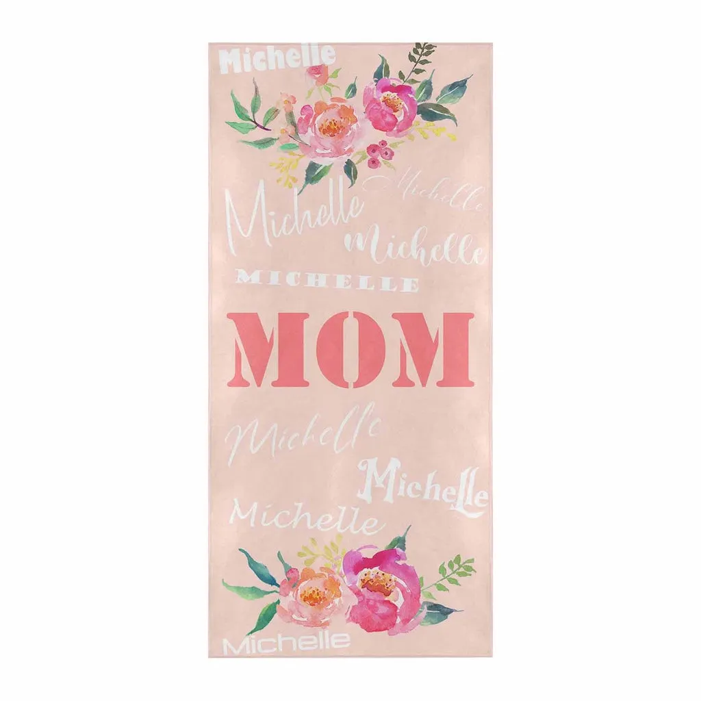 Custom Name Beach Towel Mom And Flower