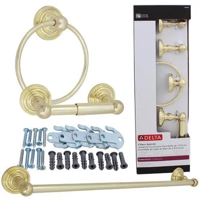 DELTA 3pc POLISHED BRASS GREENWICH BATH ACCESSORY KIT #138285