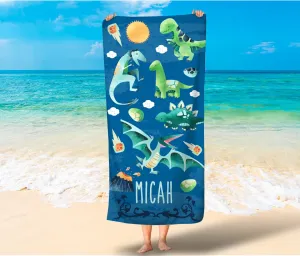 Dinosaur Beach Towel, Kids Personalized Beach Towel Boys, Girls Prehistoric Beach Towels, Dinosaur Bath Towels Raptor Towels