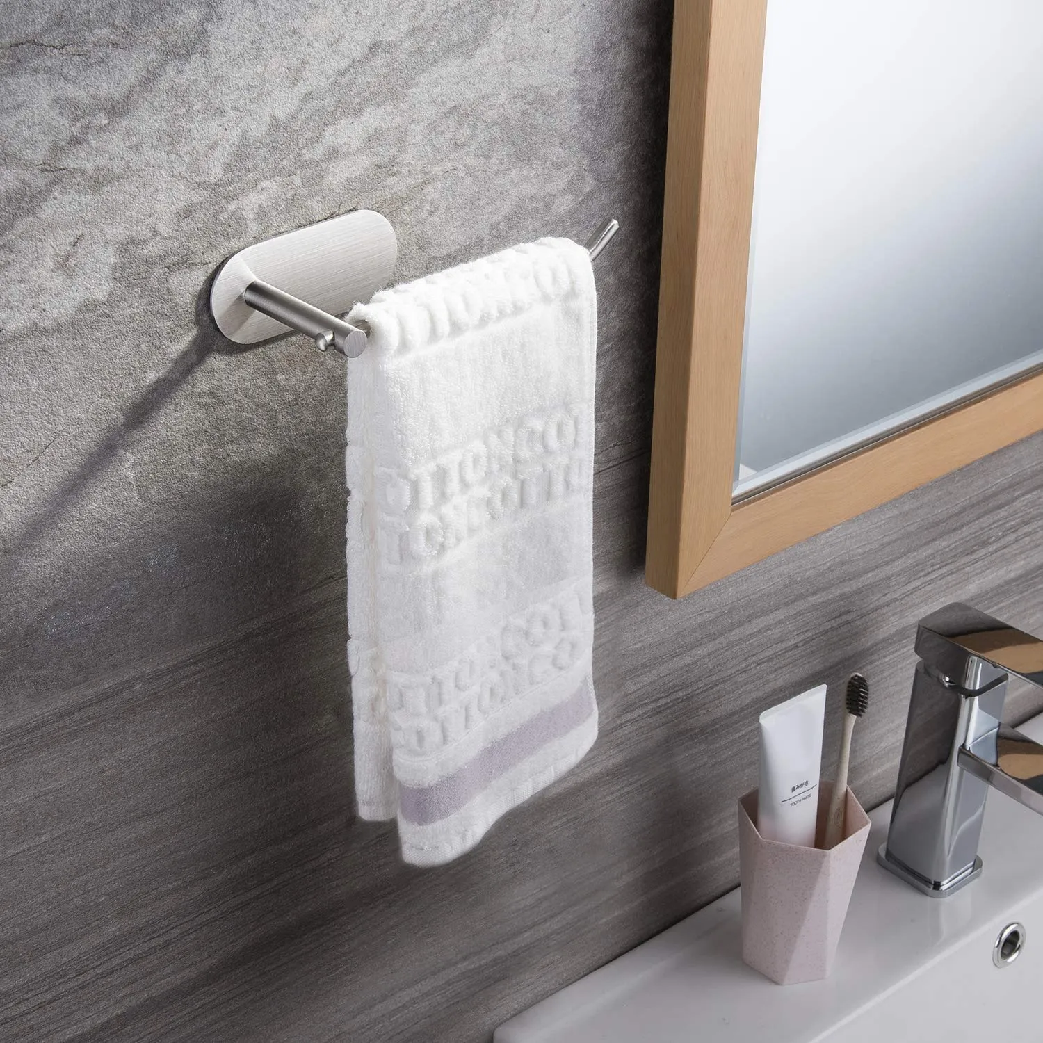 DOCOSS-Self Adhesive Towel Ring Stainless Steel Napkin Towel Hanger for Washbasin Anti Rust Strong Sticker Towel Holder for Bathroom Napkin Holder,Bathroom Accessories (Satin)