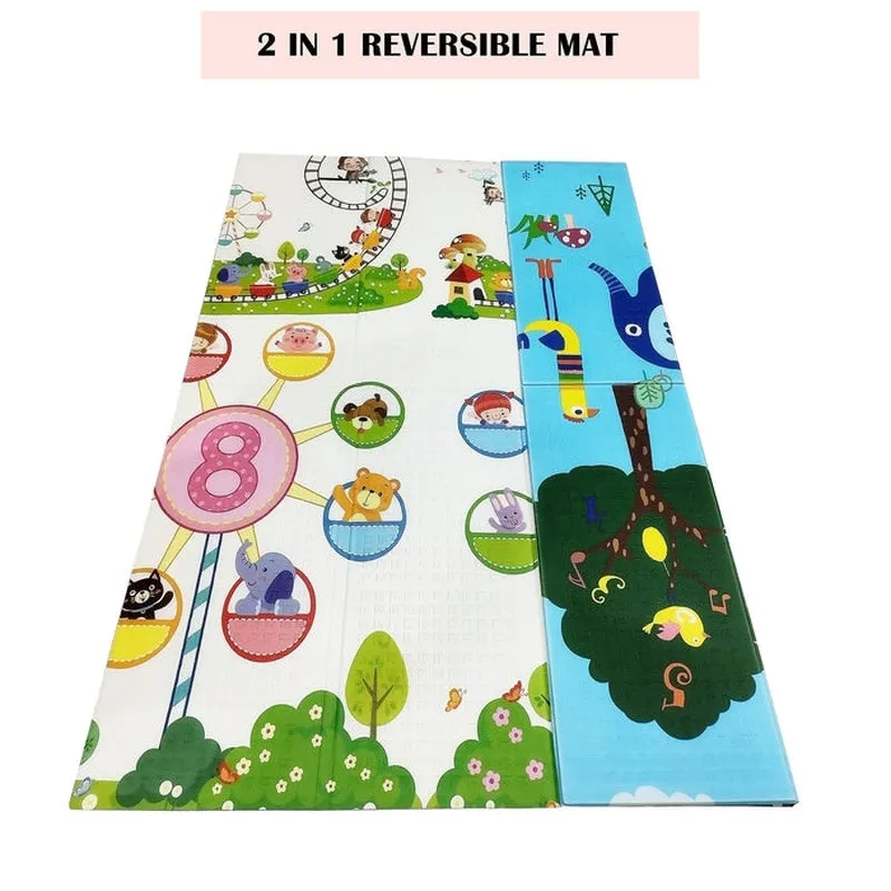 Elephant Cartoon Non-toxic Printed Reversible Foldable Double Sided Baby Crawling Floor Mat