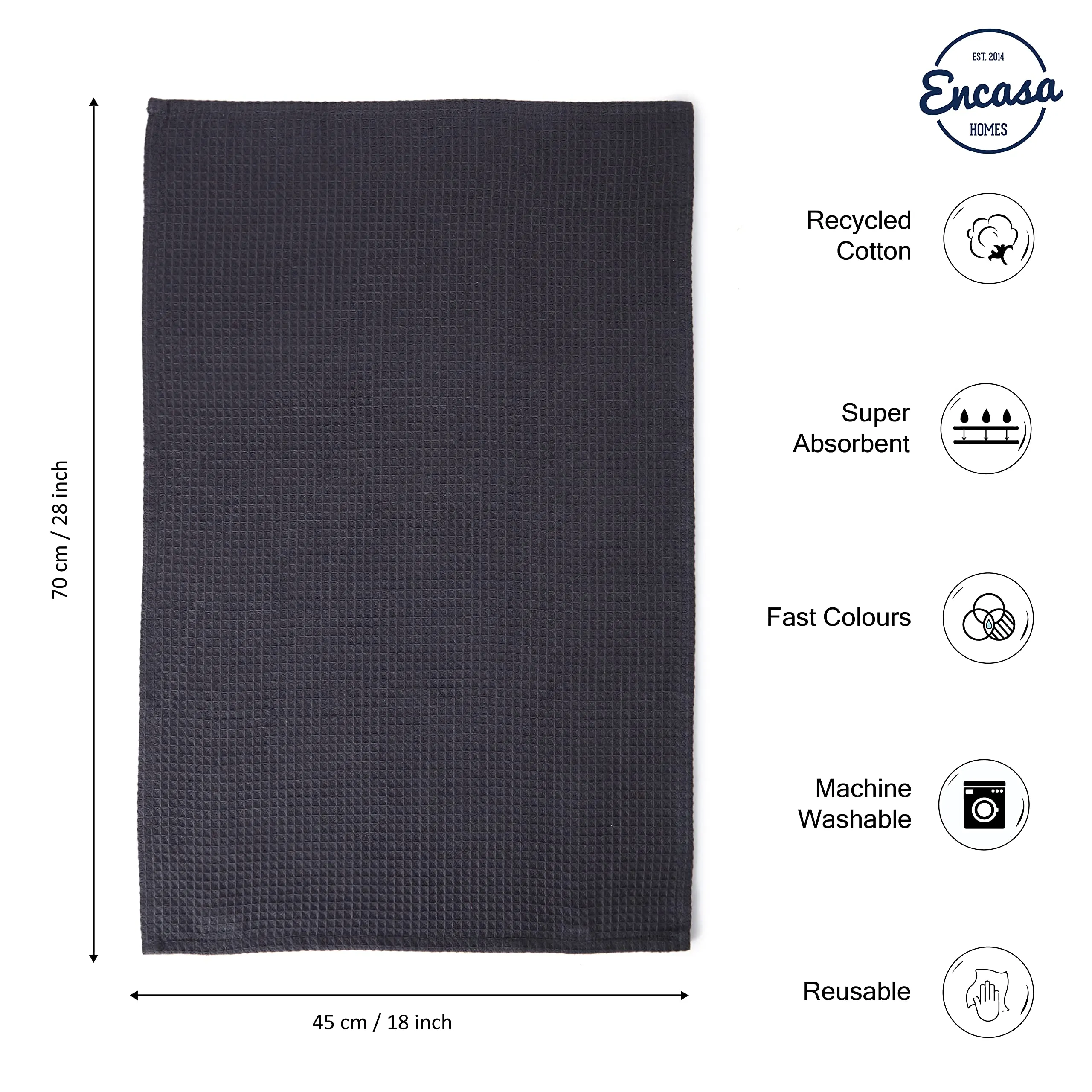 Encasa Homes Anti-Bacterial Kitchen Dish Towels X-Large 28"x18" (4pc Set) Highly Absorbent Waffle Cloth Teatowel for Cleaning & Quick Drying of Plates & Glasses, Eco-Friendly Cotton - Grey