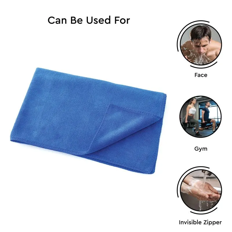 Encasa Microber Face Towel (40x60 cm) 400 GSM - Super Absorbent, Quick-Dry, Gentle on Skin, Super-Soft for Everyday Use | Microfiber Face Towel for Women & Men (Blue, Pack of 2)