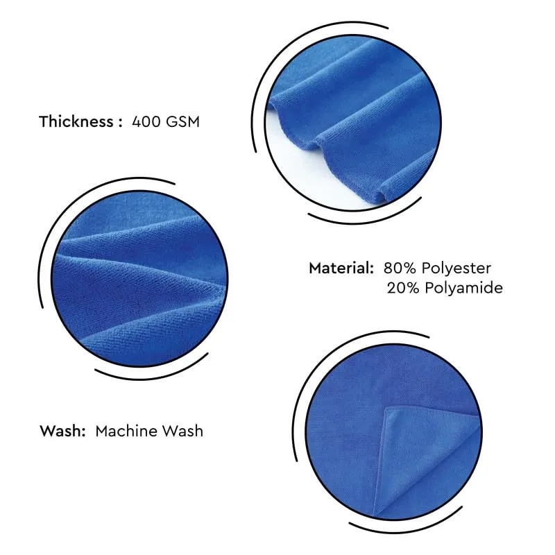 Encasa Microfiber towels (60x40 cm) for car and kitchen cleaning, perfect for travel, beach trips, backpacking, camping and gym use - fast drying - 2-pack - Blue