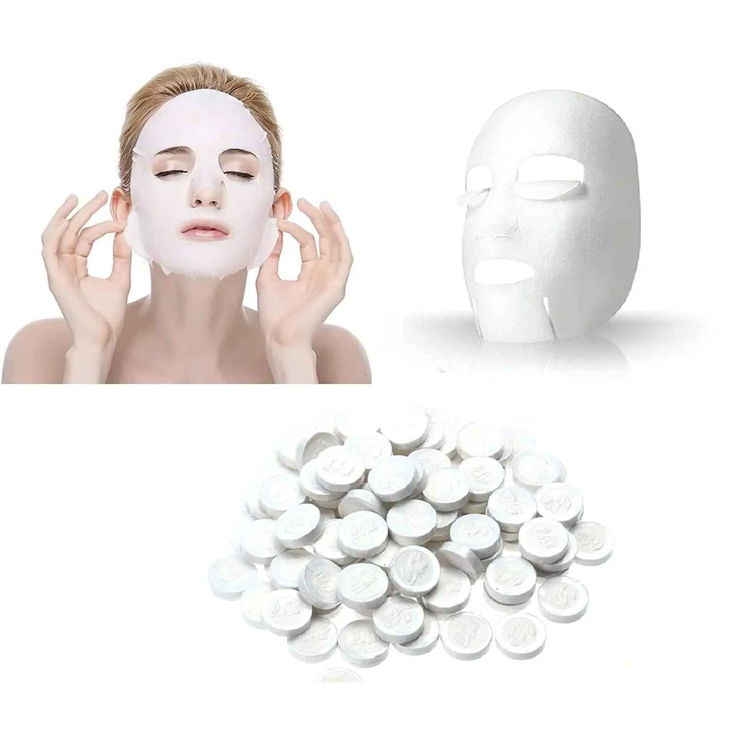 Facial Lotion Tissue Paper DIY Home Spa Coin Face Mask /  Compressed Facial Whitening Tablet Face Mask Sheet for Women and Girl - Pack of 100