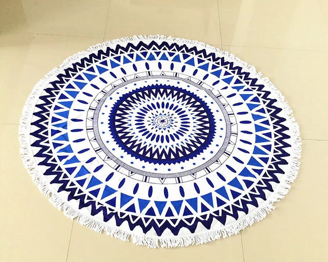 Fiber Printing Beach Towel with Tassels - Mandala Pattern