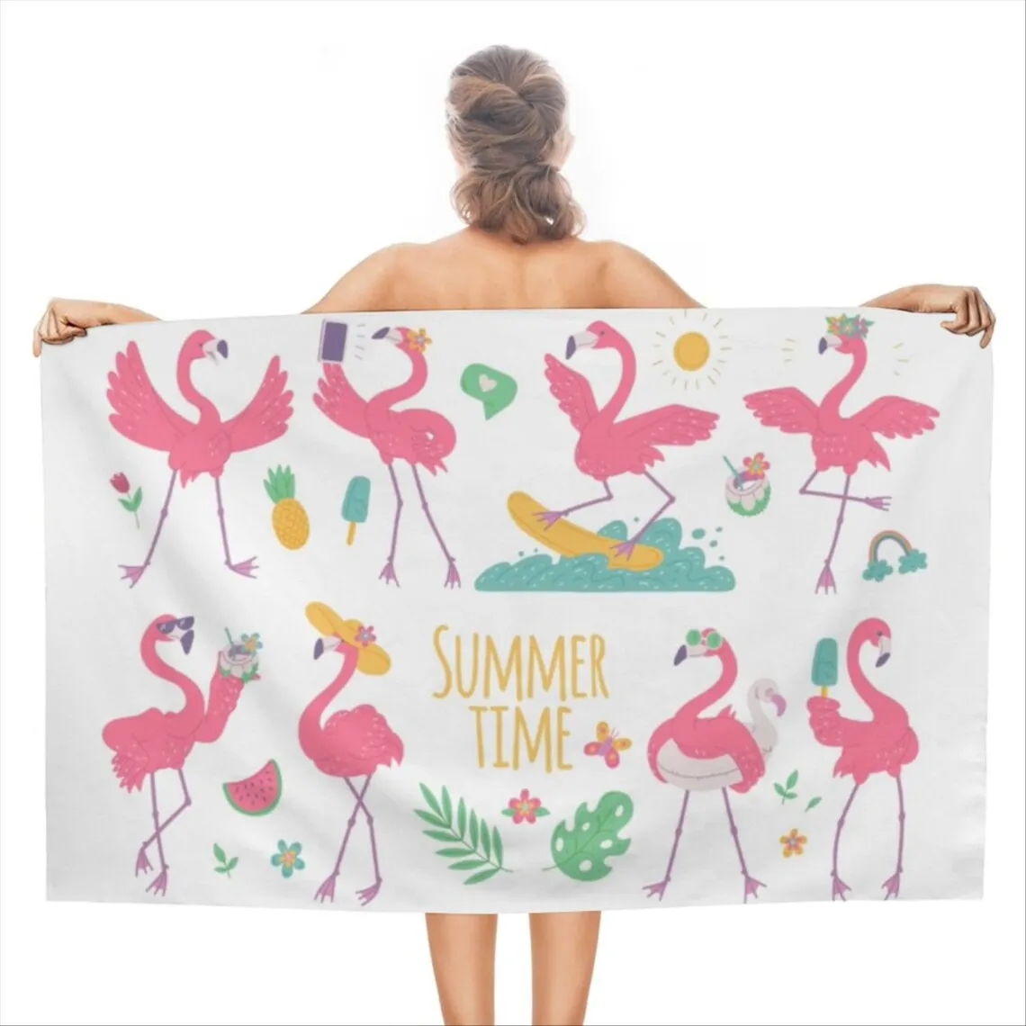 Flamingo Personalized Beach Towel, Personalized Beach Towel with Your Name, Kids Beach Towel for Girls, Summer Flamingo Towel, Gift for her