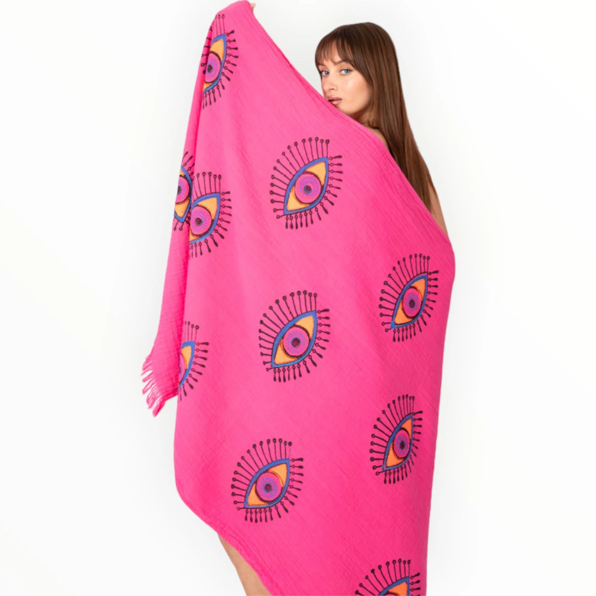 Fuschia Eye Block Print Turkish Towel Pestemal