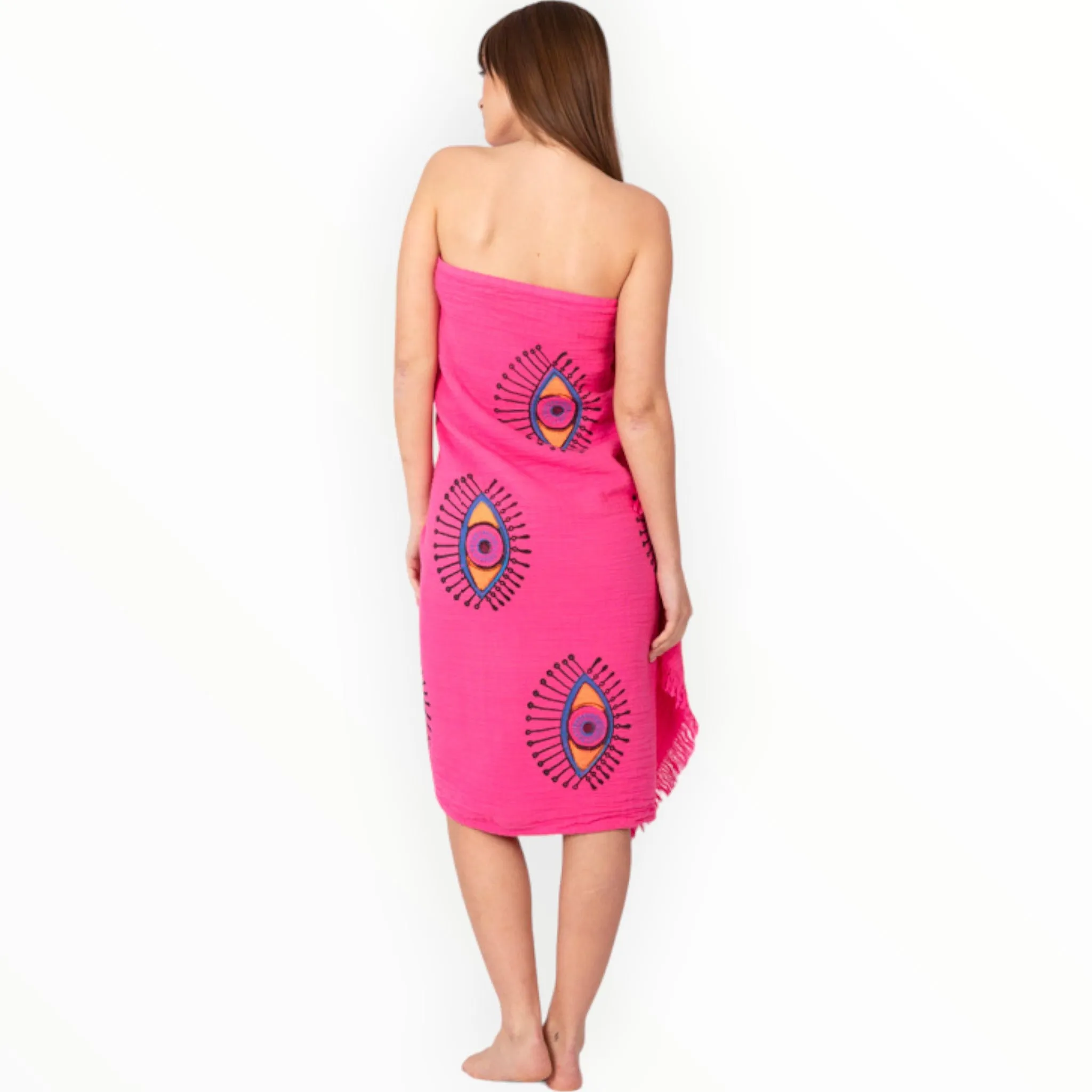 Fuschia Eye Block Print Turkish Towel Pestemal