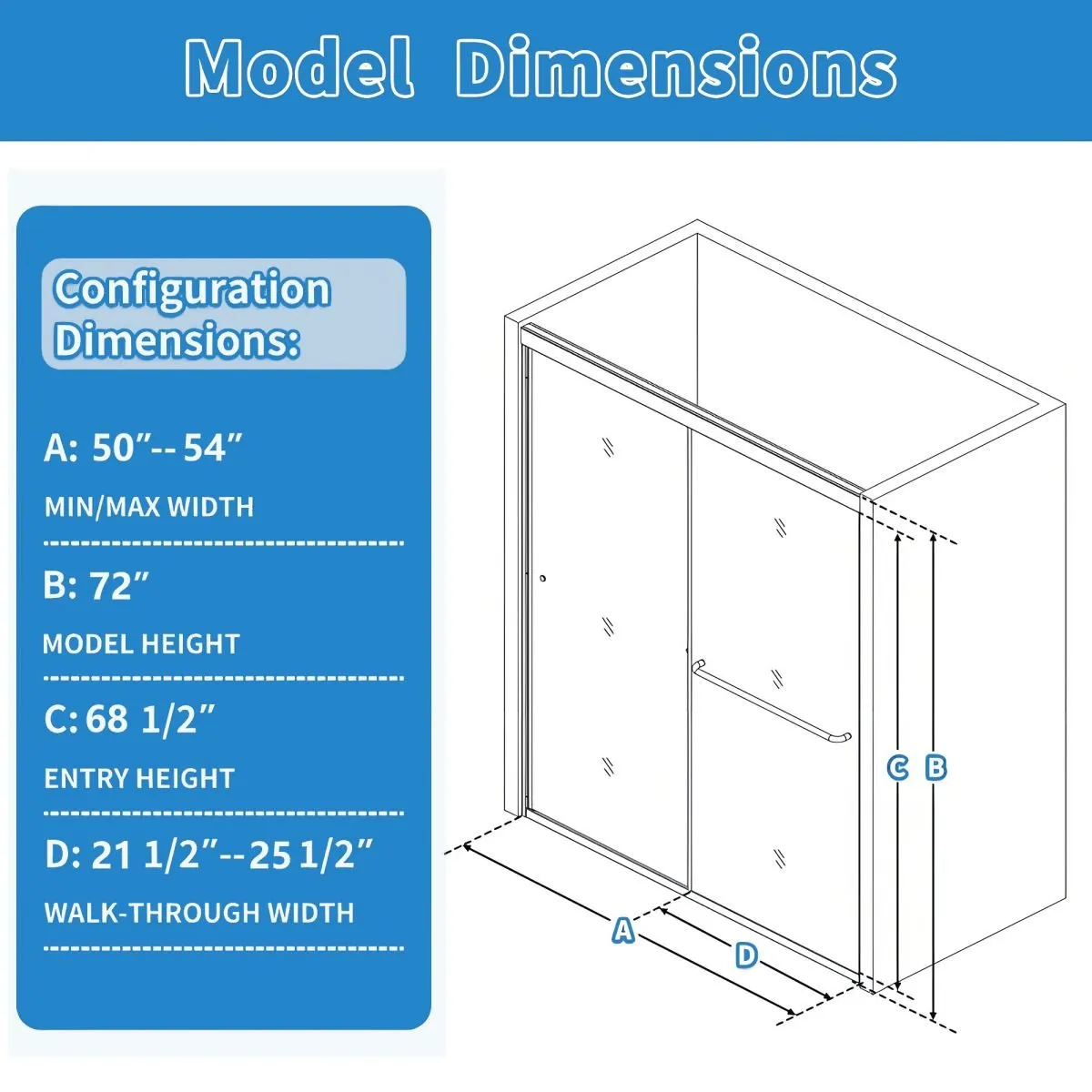 Glide Semi-Frameless Shower Door 50-54 in. W x 72 in. H Bypass Sliding Shower Enclosure,Matte Black,Double Sliding Glass Bathroom Doors