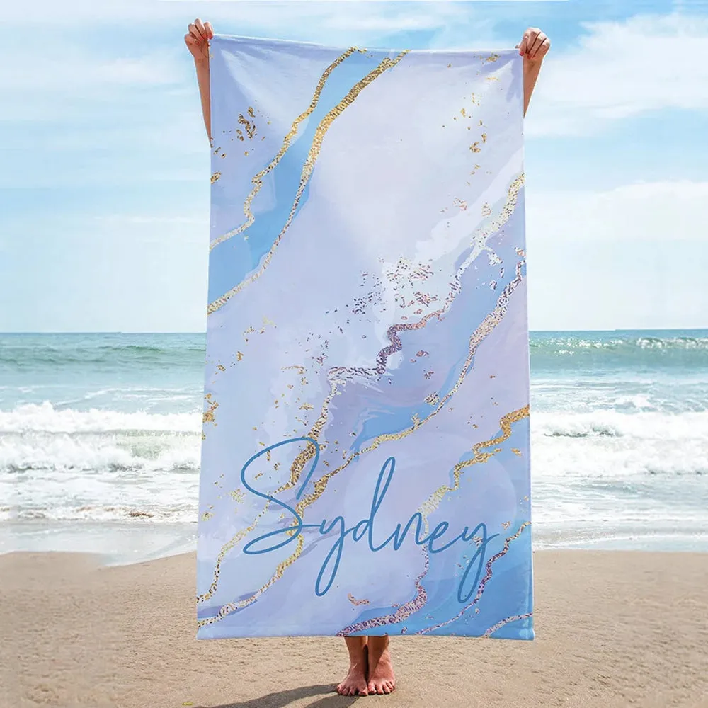 Glitter Pattern Personalized Beach Towel, Name Beach Towel, Customizable Beach Towel