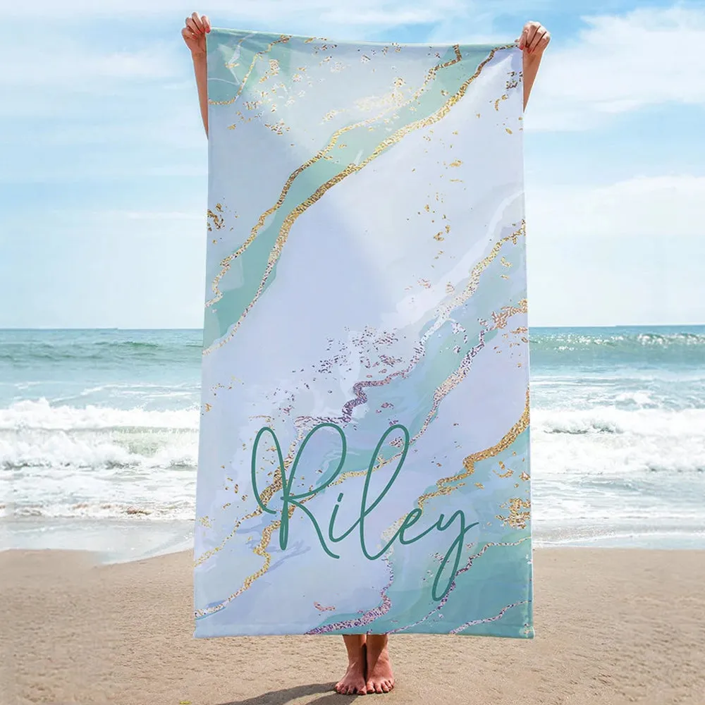 Glitter Pattern Personalized Beach Towel, Name Beach Towel, Customizable Beach Towel