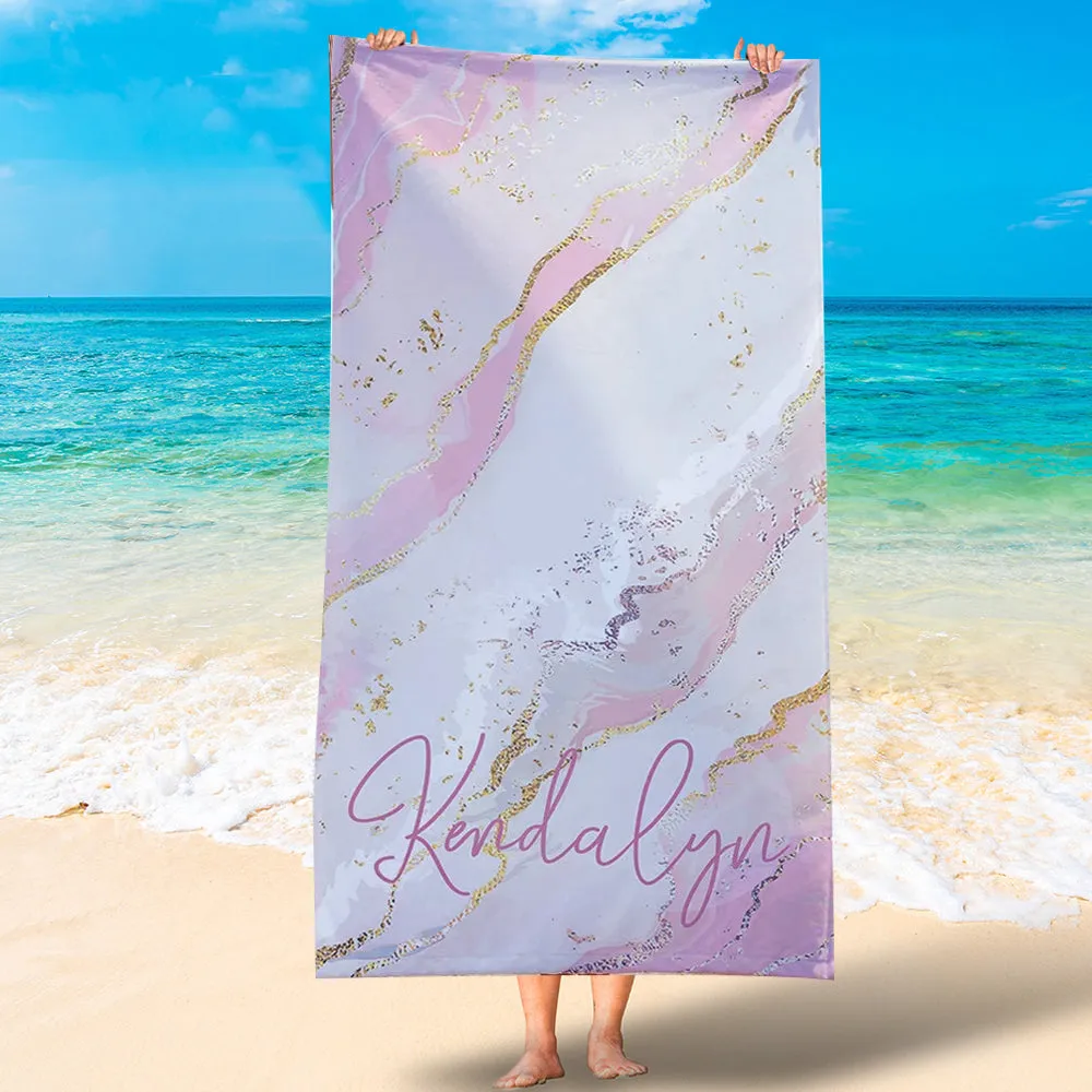 Glitter Pattern Personalized Beach Towel, Name Beach Towel, Customizable Beach Towel